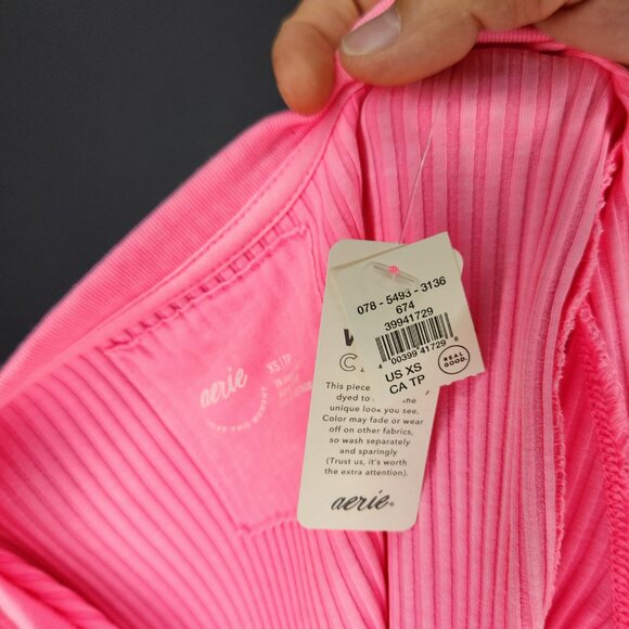 NEW Aerie Size XS Hot Pink Fluorescent Sweatshirt Thermal Henley - Picture 4 of 5